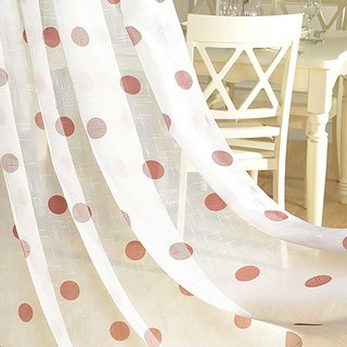 Pink Polka Dot Textured Print Sheer Curtain