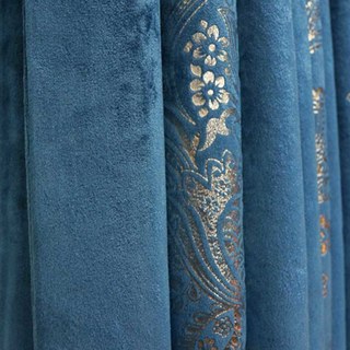 Luxury Blue and Gold Damask Velvet Curtain 3