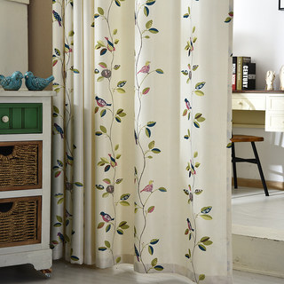 Misty Meadow Floral and Bird Duo Textured Print Curtain 2