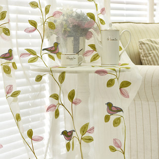 Misty Meadow Floral and Bird Embroidered Sheer Curtain 3