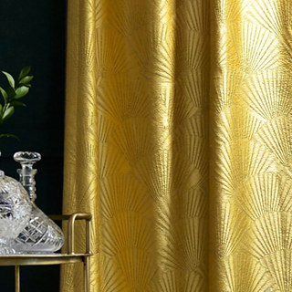 Oriental Fans Luxury Art Deco Jacquard Patterned Gold Curtain 3