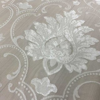 Elegance Damask Cut Velvet Ivory White Shimmering Sheer Curtain 5