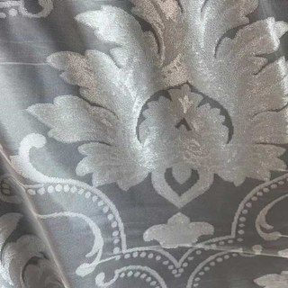 Elegance Damask Cut Velvet Ivory White Shimmering Sheer Curtain 2