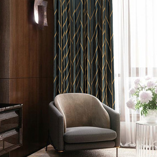 Herringbone Dark Green & Gold Geometric Blackout Curtain 4