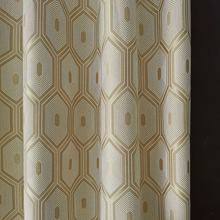 Hive Double Sided Hexagon Geometric Cream Gold Curtain 2