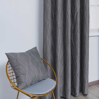 Surf 3D Jacquard Wave Patterned Silvery Gray Crushed Curtain 3