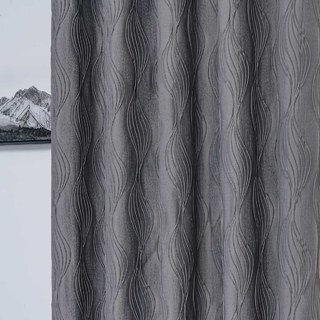 Surf 3D Jacquard Wave Patterned Silvery Gray Crushed Curtain 2