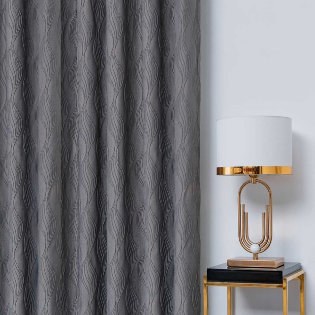 Surf 3D Jacquard Wave Patterned Silvery Gray Crushed Curtain 1