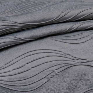 Surf 3D Jacquard Wave Patterned Silvery Gray Crushed Curtain 6