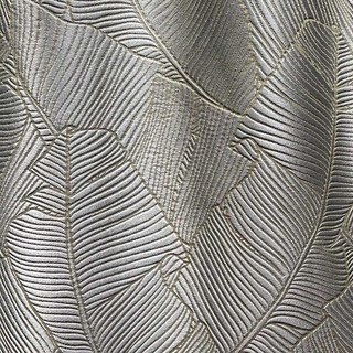 Banana Leaves Luxury 3D Jacquard Silver Gray Curtain with Gold Details 5