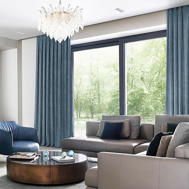 Exquisite Matte Luxury Haze Blue Chenille Curtain 1