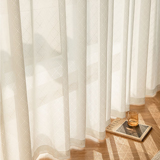 Japanese Ivory White Diamond Geometric Mirror Sheer Curtain