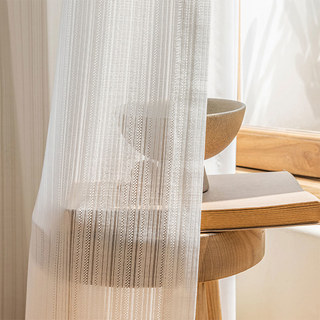 Japanese Ivory White Striped Mirror Sheer Curtain