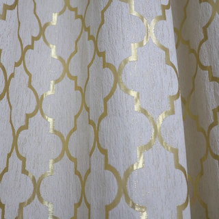 Moroccan Trellis Luxury Jacquard Cream and Metallic Gold Geometric Curtain