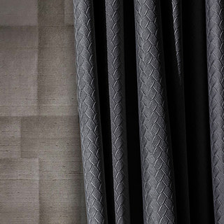 Scandinavian Basketweave Charcoal Dark Gray Embossed Velvet Blackout Curtains 2