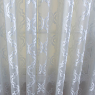 Fancy Trellis Cut Velvet Ivory White Sheer Curtain 3