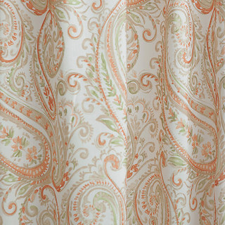 Fantasy Paisley Linen Style  Orange & Green Curtain 4