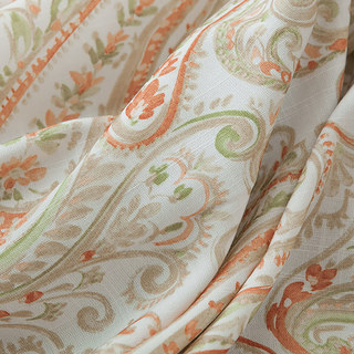 Fantasy Paisley Linen Style  Orange & Green Curtain 2