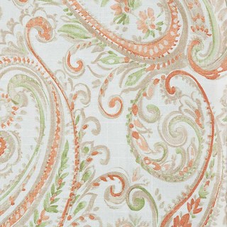 Fantasy Paisley Linen Style  Orange & Green Curtain 3