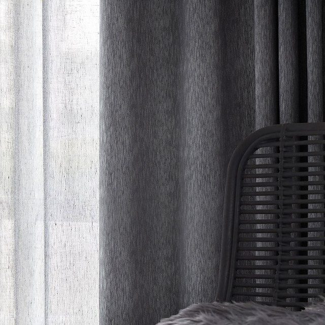 Silk Waterfall Subtle Textured Striped Shimmering Charcoal Black Curtain 1