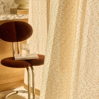 Ripple Wave Tweed Inspired Cream Yellow Glittery Sheer Curtain