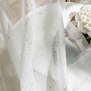 Starlet Silver Sequin Ivory White Mesh Net Curtain
