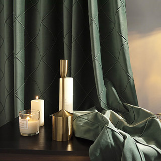 Diamond Lattice Geometric Green Checked Blackout Velvet Curtain