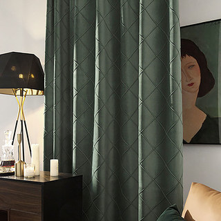 Diamond Lattice Geometric Velvet Green Blackout Curtain 3