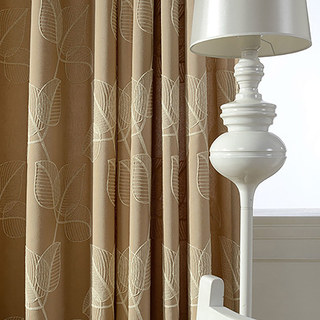 Autumn Leaves Embroidered Mocha Light Brown Curtain 2