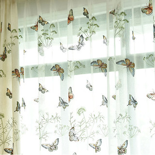 Butterfly Garden Floral Embroidered Sheer Organza Curtain 2