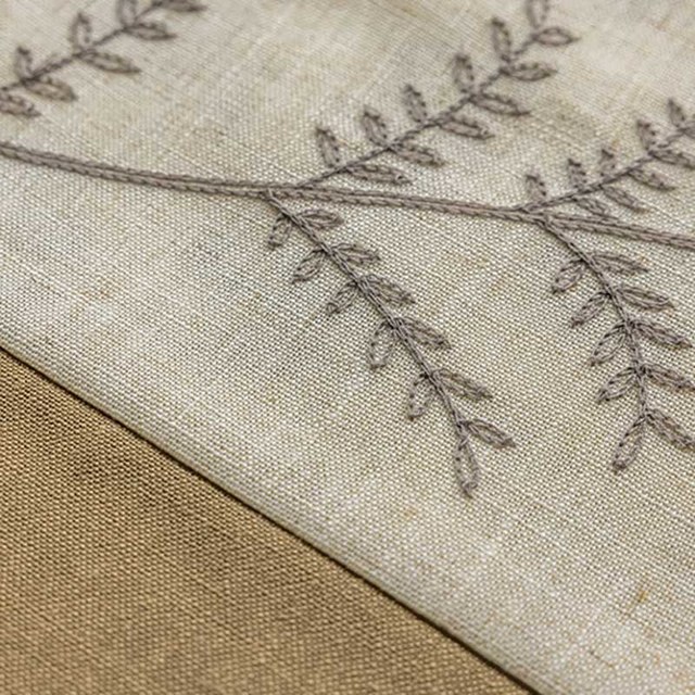 Fern of Eden Embroidered Leaf Linen Cotton Blend Curtain