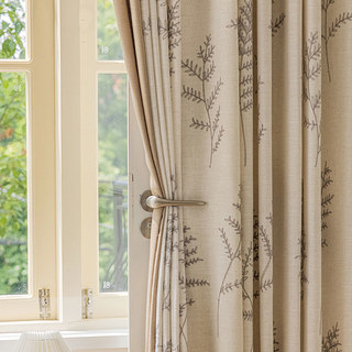 Fern of Eden Embroidered Leaf Linen Cotton Blend Curtain 3