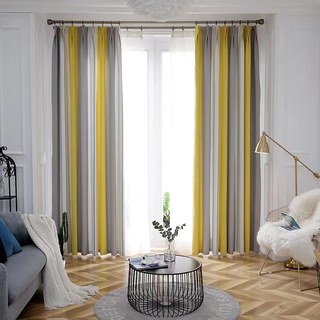 Tuscan Sun Yellow Grey Striped Curtain 3