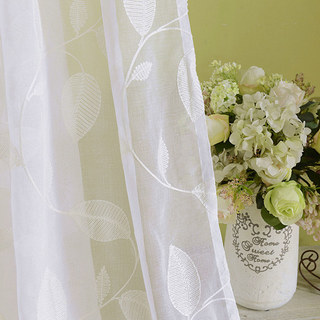 Wispy Woodland White Embroidered Sheer Curtain
