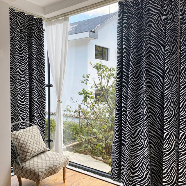Zebra Black & White Jacquard Chenille Curtain 1