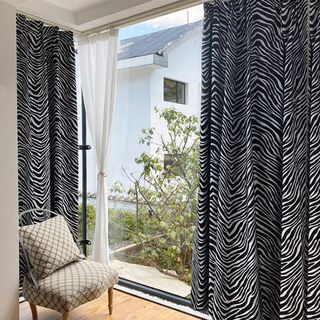 Zebra Black and White Jacquard Chenille Curtain 1
