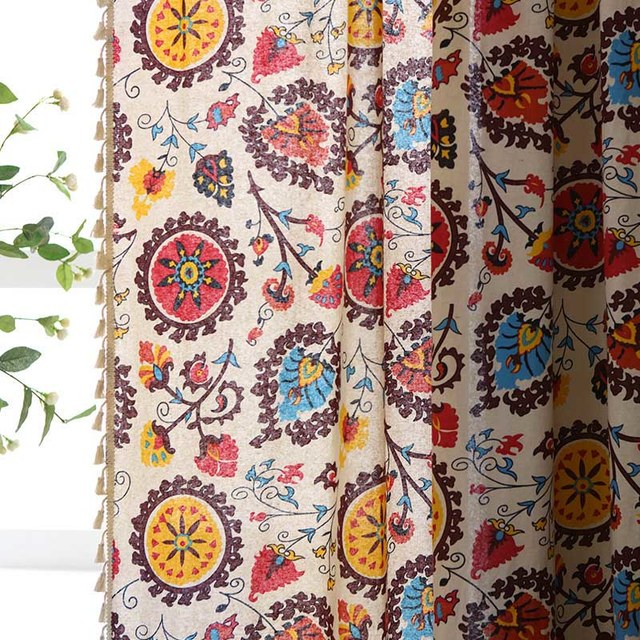 Blossom Multi Color Red Floral Boho Curtains 1