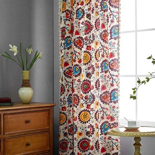 Blossom Multi Color Red Floral Boho Curtains 3
