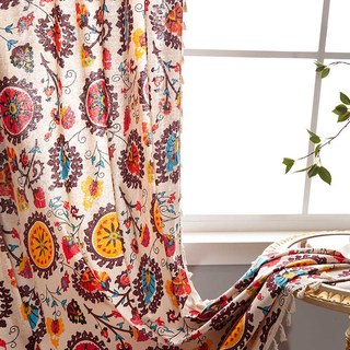 Blossom Multi Color Red Floral Boho Curtains 2