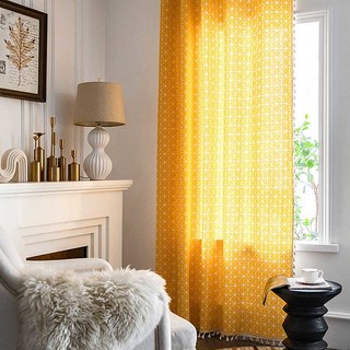 Lemon Zest Yellow Checked Geometric Boho Curtains 3
