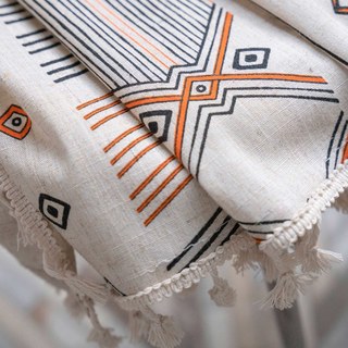 Tribal Fusion Black & Orange Geometric Linen Boho Curtains 7