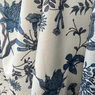 Butterfly and Bloom Porcelain Blue Floral Velvet Curtains 3
