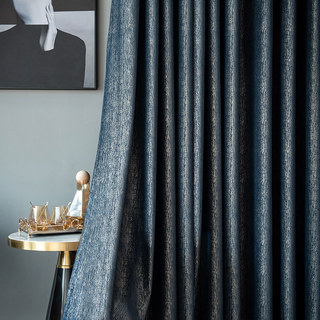 Gilded Age Navy Blue Blackout Velvet Curtain with Gold Stripes 2