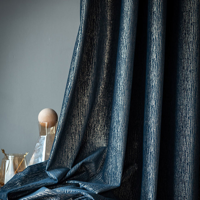 Gilded Age Navy Blue Blackout Velvet Curtain with Gold Stripes 1