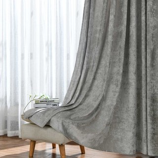 Luxury Silver Gray Chenille Curtain Drapes