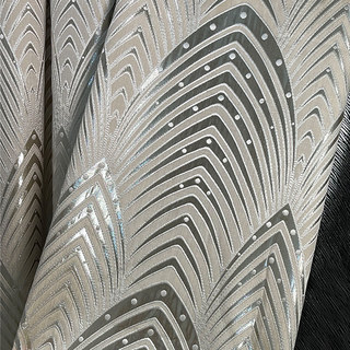 Roaring Rhythms Art Deco Geometric Beige Cream Curtains with Gold Details