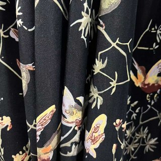 Twilight Songbird Black Velvet Floral Curtain 2