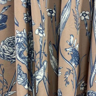 Velours Floraison Brown and Blue Velvet Floral Curtain 6