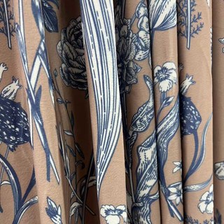 Velours Floraison Brown and Blue Velvet Floral Curtain 3