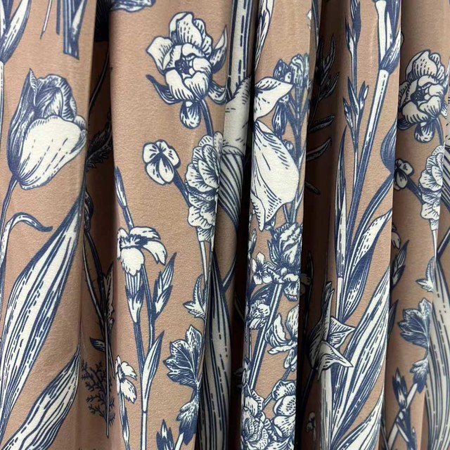 Velours Floraison Brown and Blue Velvet Floral Curtain 1
